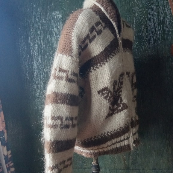 Vintage Hand knit wool Men's large Cowichan Sweater - Picture 3 of 7